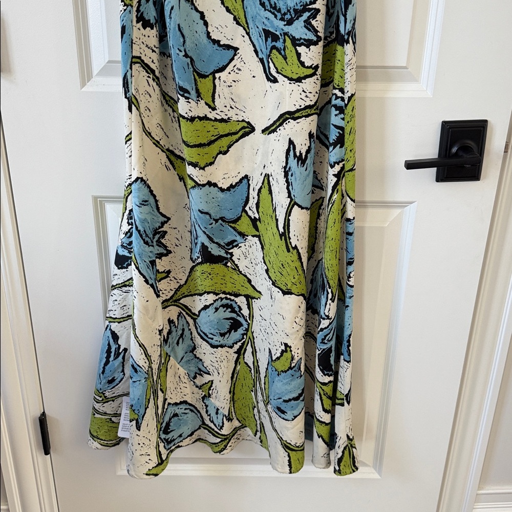 Topshop cowl neck midi slip dress with beaded straps in green blue floral - Picture 6 of 7